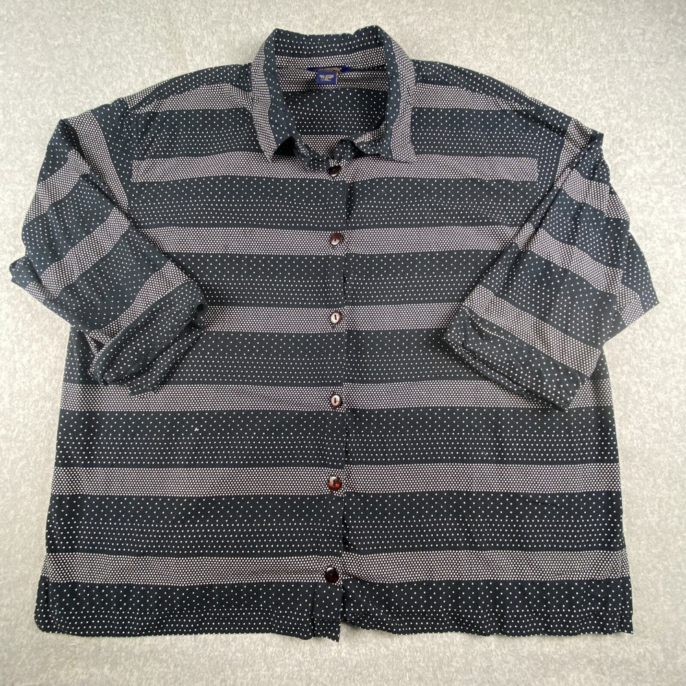 Shaver Lake Top Womens 2X Black‎ Whte Polka Dot Button Up 3/4 Sleeve Workwear